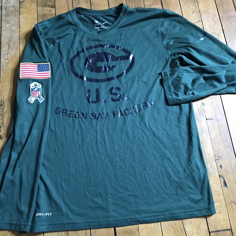 Green Bay Packers Nike DriFit OnField long Sleeve Medium Green Tee Shirt‎ NFL